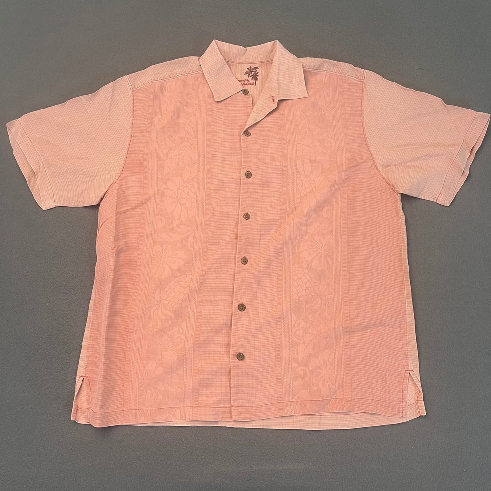 Tommy Bahama Mens Large 100% Silk Jacquard Floral Pineapple Camp Shirt‎ Hawaii